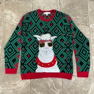 Jolly Sweater Ugly Christmas Sweater Unisex Lama In Sun Glasses‎ With Bells Sz L